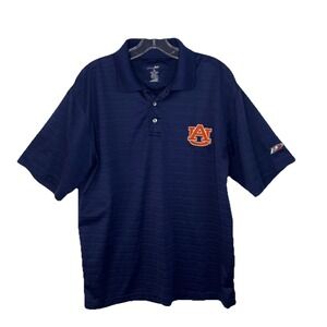 AUBURN Navy Blue Embroidered Performance Golf Polo Textured Stripe‎ Size MEDIUM